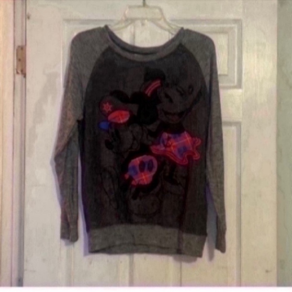 Disney Gray Crew Neck Sweater with Mickey and Minnie Design